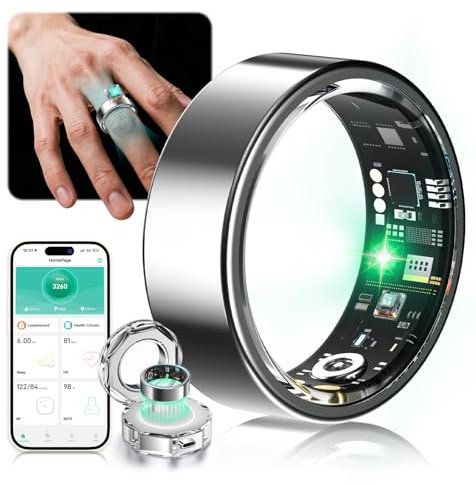 Lozltx Smart Ring Android【JZ5.0-Chip & 0% Messfehler-SGS Zertifiziert】 Smartring 【Militärgeprüftes Titan-Design & IP68】 Fitness Ring- 22-Sprachen-Support Smartringe für Damen & Herren-Silbrig #8