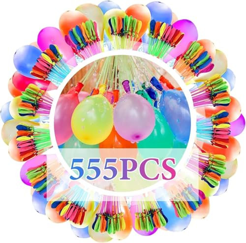 555 Stück Wasserbomben Selbstschließen, Schnell Befüllbarer Wasserbombems mit 4 Wasserhahn Anschluss, Bunt Wasserballons Set, Wasserbomben Luftballons, für Strände, Poolparty, Sommer Party(B)