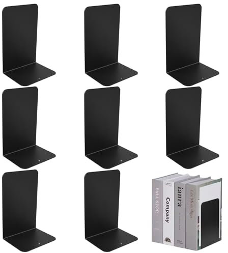 8 Stück Buchstütze aus Metall,20x13.5x10cm mit Rutschfester Matte Buchstütze,Buchständer für Leseständer Notenständer Bücherstützen für Büro Schule Zuhause Bibliothek