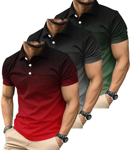 3 Pack Men's Polo Shirts Short Sleeve Casual Polo T Shirt Color Block Slim Fit Golf Shirts with Pocket (UK, Alpha, M, Regular, Regular, #2)