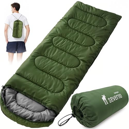 SEVERNO Sommer Schlafsack 210x75 cm – Leichter Mumienschlafsack 950g, antiallergisch & schnelltrocknend, mit Kapuze & Hülle, Camping & Outdoor Schlafdecke