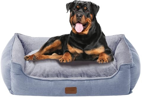 OUPEIWAWA Orthopädisches Hundebett für mittelgroße und große Hunde, 84x66x19cm, superweich und gemütlich, Hundekorb mit hohem Rand, Abnehmbarer und waschbarer Bezug, rutschfest, Hellgrau, Indoor/Auto