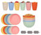 Juego de Vajilla de Plástico de 24 Piezas Para 6 Personas Tazones Platos y Vasos Irrompibles Platos Reutilizables de Colores Apto Para Microondas y lavavajillas Para Picnics y Fiestas (Color mixto 1)