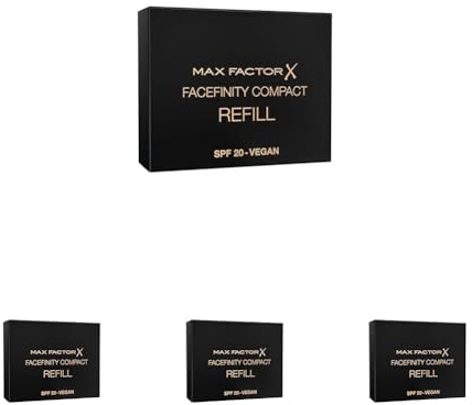 Max Factor Facefinity COMPACT Foundation Refill Porcelain 001, für ein mattes Finish mit bis zu 24h Halt, vegan (Packung mit 4)