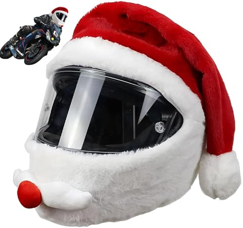 DAJASD Weihnachtsmütze Helm, Weihnachtsmann Motorradhelm Überzug, Weihnachtsmann-Helmüberzug, Abdeckung Plüsch Universal Weihnachtsmütze Zubehör Für Die Meisten Helme für Weihnachten