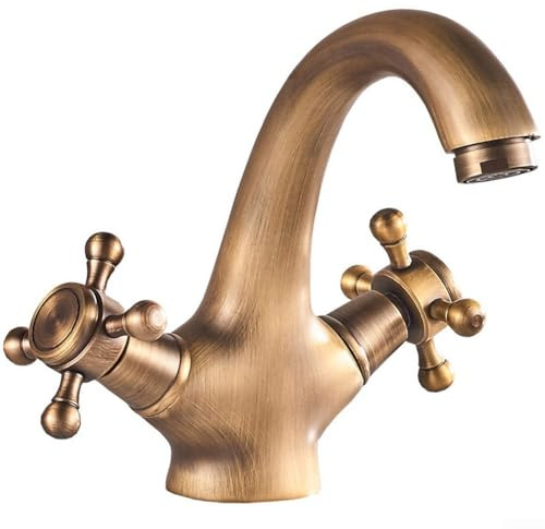 Grifo de lavabo giratorio vintage de doble mango para agua caliente y fría, grifo mezclador de latón con acabado cromado/dorado/bronce/negro, para fácil instalación (bronce)