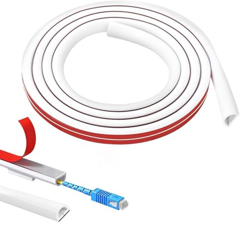 2M Cable Trunking Silicone for Electric Cables Flexible Wire Cover Self Adhesive Trunking Single Floor Cord Cable Tidy Hider Wall Mounted TV Wires Cover Conduit for Home Office(White)
