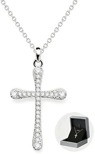 Etnirothbw Sterling Silver Cross Necklace for Women & Girls – Dainty Cubic Zirconia Cross Pendant with Adjustable Chain, Hypoallergenic Faith Jewellery Gift for Confirmation, Birthday