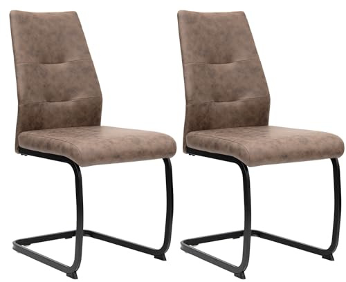 TRISENS Moderne Esszimmerstühle Lederoptik gepolsterte Freischwinger mit robustem Metallgestell Pflegeleichte Schwingstühle mit atmungsaktiver Oberfläche, Auswahl (Kaffeebraun, 2 Stück)