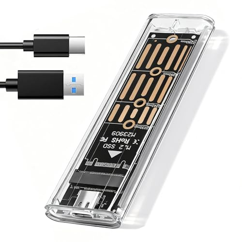 Custodia SSD M.2 NVMe, Adattatore NVMe USB 3.1 Gen 2 (10 Gbps), Custodia SSD USB-C Lettore Disco Rigido Esterno per M-Key 2230/2242/2260/2280, Design Trasparente Anti-Calore