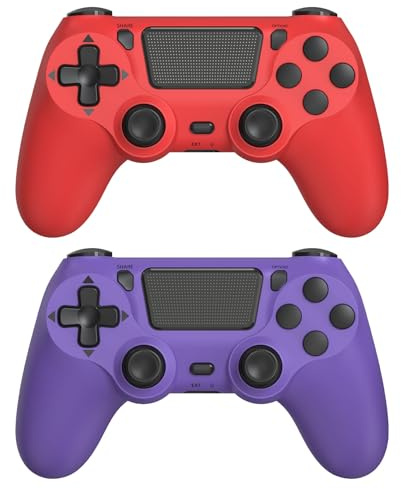 Wuthur Lot de 2 manettes sans fil compatibles avec PS4/Pro/Slim (violet et rouge)