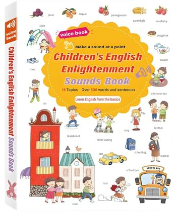 ALINUOYQ English Words Sound Book, 500-word Audio Learning Book for Kids Toddlers 2 3 4 5 6 Years Old, English Learning Talking Book Early Educational Gifts with 8 Topics
