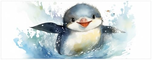 Wallario Küchenrückwand selbstklebend 115 x 50 cm, Motiv: Pinguin in Aquarell | Spritzschutz abwischbar & pflegeleicht