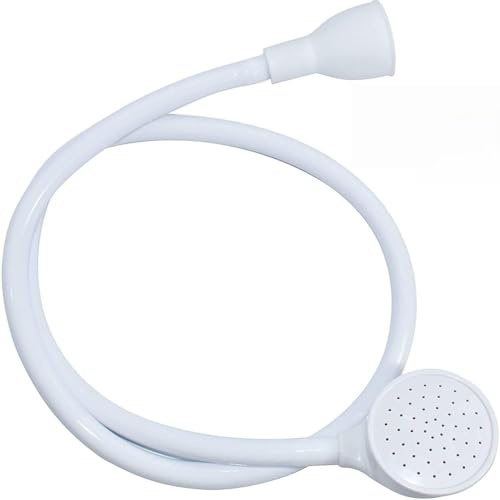White Sink Single Tap Shower Attachment Head Hose Spray, Push-On Rubber Shower Hose for Basin and Bath Taps, Handheld Portable Shower Head for Hair Washing, Pet Dog Bathing and Cleaning