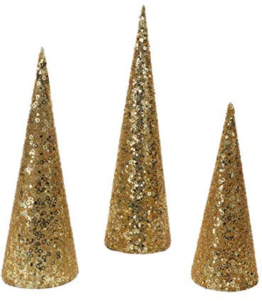 Christmas Concepts® Set of 3 Various Size Christmas Cone Trees Decorations With Sequins And Beads (Gold)