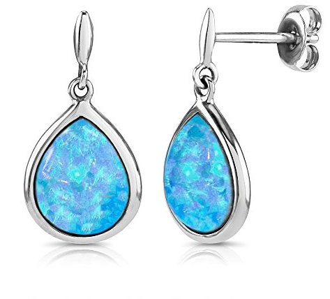 Ohrstecker mit Opal, 10x8mm, Sterling Silber, Tropfenform