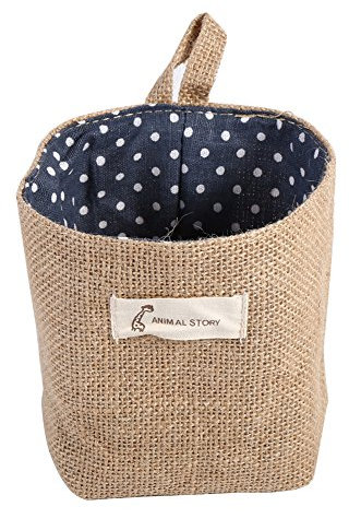 Fdit Hängende Kleidung Tasche Baumwolle Leinen Hamper Startseite Gadget Storage Organizer Faltbare Korb Bin(Blaue Punkte)