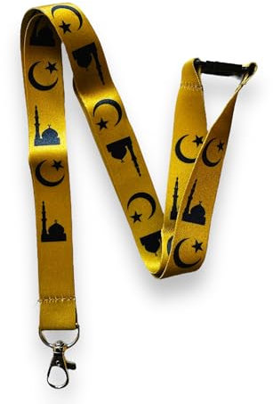 Religiöser Schlüsselband/Ausweishalter mit Abreißverschluss, gold