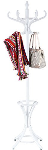 COSTWAY Porte Manteau sur Pieds avec 12 Crochets en Bois Massif, Base à 4 Pieds Stable, Porte-Manteau Bois, Perroquet Porte Manteau pour Chapeaux Parapluie, 51 x 51 x 184 CM