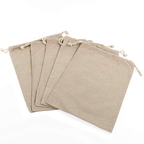 5 Pack Organic Linen Reusable Muslin Bags Food Storage Eco Bread Bag for Artisan Bread Bakery Baguette Housewarming Wedding Gift Storage (30x35cm)
