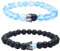 UEUC Paar Distanz Armbänder mit CZ Crown King & Queen Seine Freundschaft Schwarz Matt Achat Stein 8mm