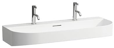 Laufen Sonar Aufsatzwaschtisch, 2 Hahnlöcher, mit Überlauf, 1000x420mm, geschliffen, H816347, Farbe: Weiß