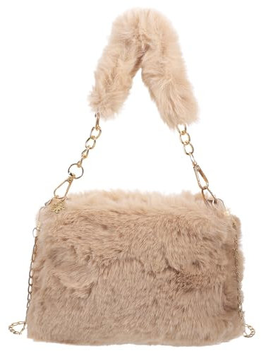 VALICLUD Plüsch Tasche Damen Groß Kapazität Einfache Flauschige Umhängetasche 23X19X5Cm Alltag Handtasche Fell Tasche Teddyfell Stilvoll