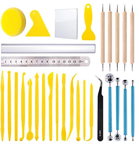 Swpeet Kit de herramientas de modelado de arcilla, herramienta de puntero de bola, herramientas de cerámica, bolígrafos de punta de goma, herramientas de arcilla de plástico, arcilla, cerámica.