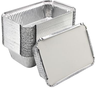 Enpack Aluschale R1-845L - 100 Stück Aluminiumschale mit Deckel - Menüschale - eckige Alu Form mit 845ml - Take away - Grillschalen - Einwegverpackungen - Einmalbehälter Auflauf