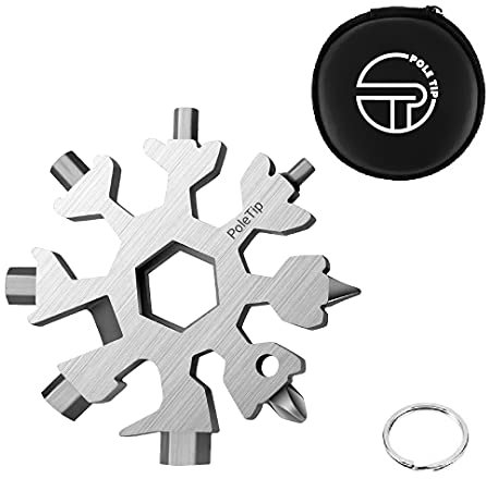 Pole Tip 18 in 1 Snowflake Multi Tool, Stocking Fillers for Men, Survival kit, Camping Accessories, Christmas Gifts for Men Who Have Everything, Birthday Gifts for him, Camping Tools(Silver)
