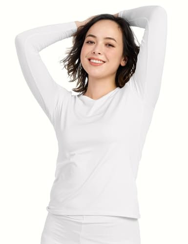 LAPASA Damen Innenfleece Thermo Unterhemd, Thermounterwäsche Oberteil Funktionsunterwäsche, L39 Weiß, 200 Wärmer, S