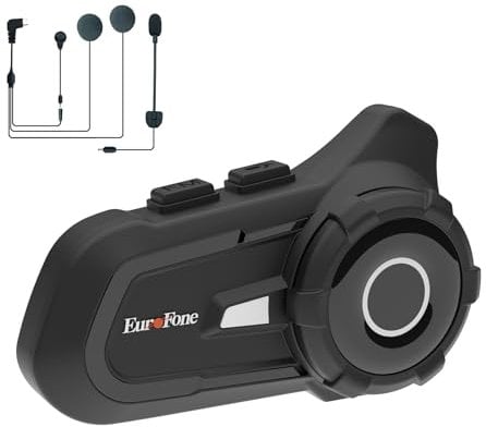 EuroFone S2 Interphone pour Casque de Moto avec Puce Bluetooth 5.1, Haut-Parleur interphone pour 2 conducteurs avec2 en 1 Microphone, imperméable, Protection Solaire et Anti-poussière (Noir)