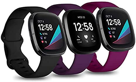 BoLuo 3 Pcs Cinturini per Orologi Fitbit Versa 3/Sense,Cintura Ricambio,Cinturino sostitutivo Silicone per Cinturino Sportivo Cinturino Strap Armband per Fitbit Versa 3/Sense Watch (Colore 5, S)