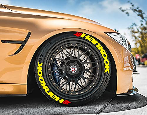 Ps1 HANKOOK GELB Reifenbeschriftung Reifen Aufkleber Sticker 8X Set für 4 Reifen Gummi Aufkleber Tire Sticker 14-22 Zoll