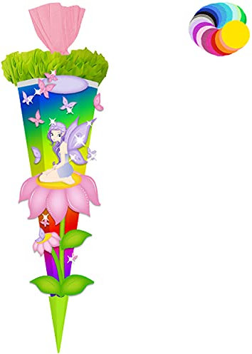alles-meine.de GmbH Bastelset - Schultüte Farbe & Größe wählbar 70/85 / 100 cm - Schmetterlinge & Elfe - Farbe frei wählbar - Bastelschultüte - Zuckertüte zum selber Bastel..