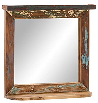 Woodkings® Bad Spiegel Sumana Rahmen Holz braun Badspiegel mit Ablage Wandspiegel Badmöbel Badezimmermöbel Massivholz