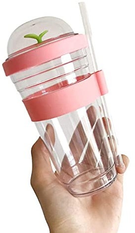 Cups Bubble Tea, Tumbler, Portable Plastic Cup with Reusable 480 ml Straw Cup, for Bubble Tea, Tumbler (Pink)