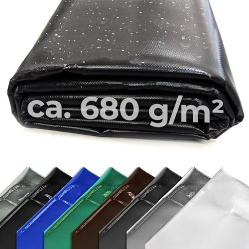 Fulcoline Abdeckplane 680g (Schwarz, 2,50 m x 12,00 m) ohne Ösen – Handgefertigte Abdeckplane Wasserdicht – Langlebiger UV-Schutz – LKW Plane perfekt für Camping, Fahrzeuge, Boote, Anhänger