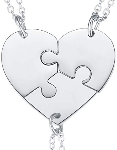 U7 Damen Collier 3 Stücke Puzzle Anhänger Love Herz Familien Freundschaft Schmuck mit 51cm/1,5mm Edelstahl Rolokette Modeschmuck Accessoire für Frauen Mädchen