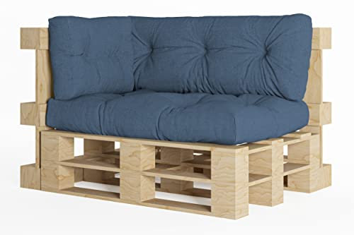 chilly pilley® Palettenauflage UV Wasserabweisend Leinenoptik Schaumflocken Palettenkissen auf Palettensofa Palettenpolster auf Palettenmöbel Rückenlehne Sitzkissen (3er Set Dunkelblau)