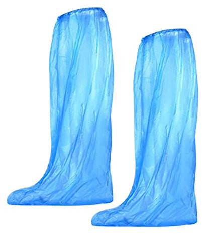 IRYNA 10 Pairs Shoe Covers Disposable Waterproof Shoe Covers Overshoes Disposable Plastic Long Boot Covers Shoe Protector Covers for Men and Women, Blue