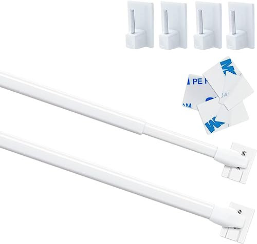 2 Pezzi Bastone per tende Plastica Regolabile Asta per Tende Estensibili per Finestre Armadietto Aste per Barre Palo Binari per Tende Autoadesivo per Casa, Bianco, 40-70CM