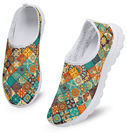 Dolyues Marokkanische Fliesen Mandala Damen Slip-On Trainer Outdoor Fitness Retro Floral Athletic Lace Up Flache Fitness Air Sportschuhe