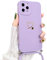 Newseego Lanyard Case Compatible for iPhone 11 Pro, Cute Gold Love Heart Pattern Women Girls Liquid Silicone Protective iPhone 11 Pro Case with Heart Side Frame Adjustable Neck Strap-Purple