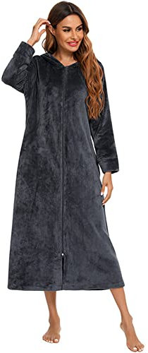 ShuoBeiter Peignoir en Peluche avec Fermeture éclair pour Femmes - Peignoir Doux et Chaud - Manteau d'intérieur (XXL, Z3)