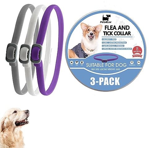 Pets4Luv Flohhalsband für Hunde, natürliche Floh- und Zeckenhalsbänder für Hunde, 8 Monate Schutz, Einheitsgröße für alle Hunde, verstellbares wasserdichtes Design, 3 Stück…