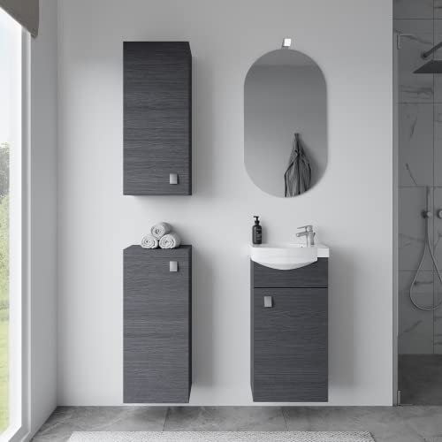 Planetmöbel Waschtischunterschrank 40cm mit Waschbecken und 2X Midischrank 32cm in Anthrazit, Badmöbel Set mit Spiegel und Leuchte