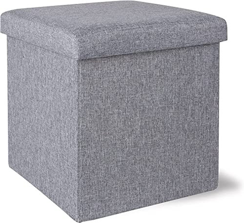 Generisch Sitzhocker mit Stauraum - Fußhocker, Falthocker, Hocker, faltbar, gepolstert, Sitzwürfel aus Leinen, 38 x 38 x 38 cm (grau)