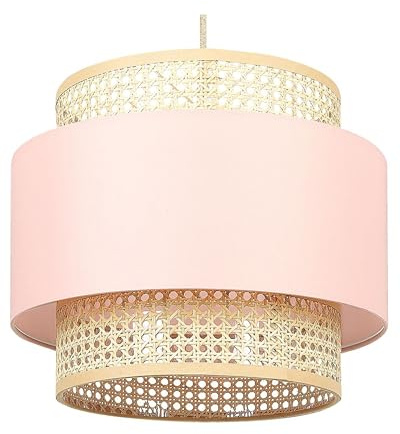 Beliani Hängelampe Stoffschirm Rattan rosa/natürlich YUMURI
