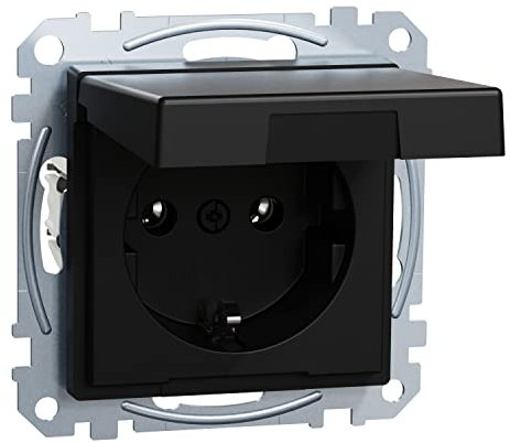 Schneider Electric Merten Schuko-Steckdose mit Klappdeckel, Steckklemmen, System M, schwarz matt, Artikelnummer MEG2311-0403